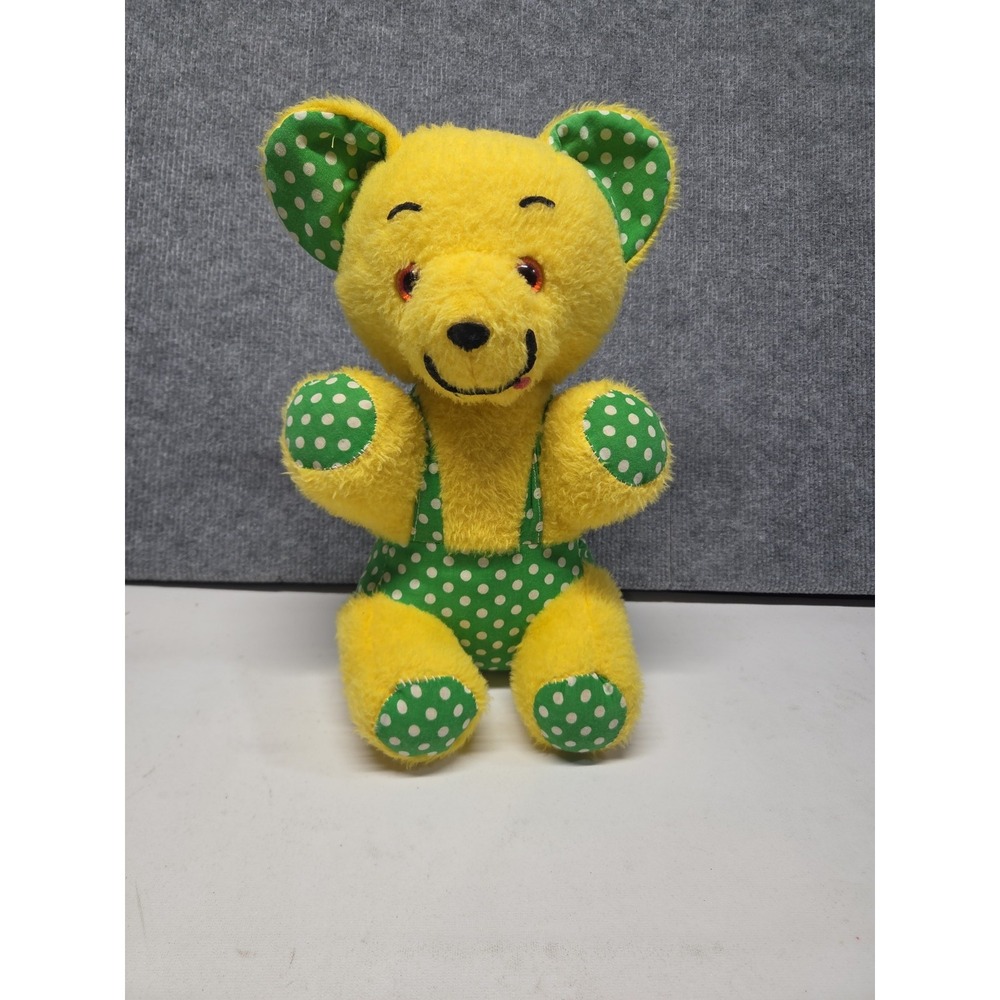Vintage Wind Up Musical Teddy Bear Beloved Toys Vtg "Rock A By Baby" Polkadot